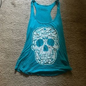 Black matter blue skull activewear tank top, size small